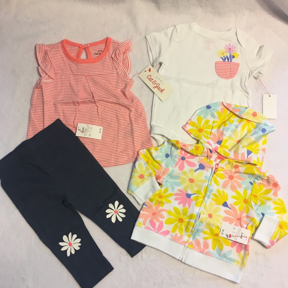 Cat & Jack 4pc Outfit Set Baby‎ Girl 3-6M Pink Navy Floral NWT Bodysuit Pant